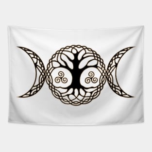 Triple Moon Goddess with triskele and tree of life Tapestry