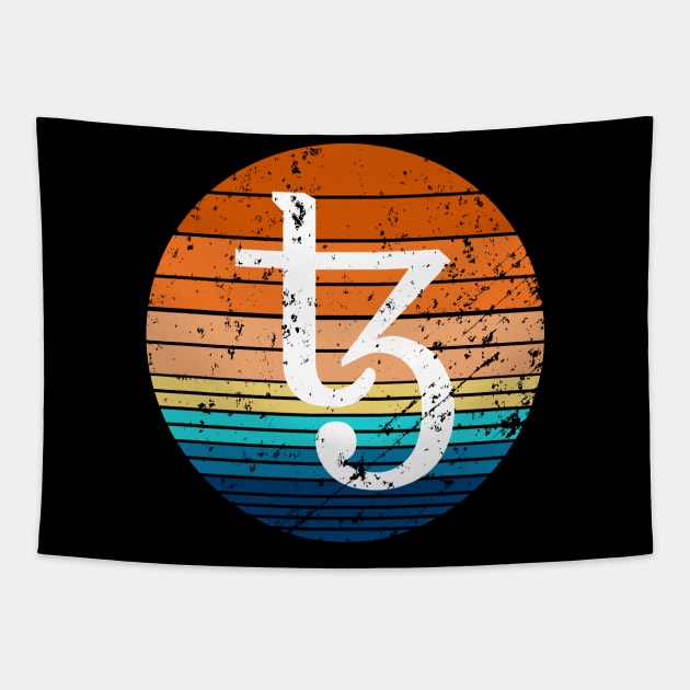 Tezos Cryptocurrency DeFi XTZ Crypto Vintage Sunset Tapestry by BitcoinSweatshirts