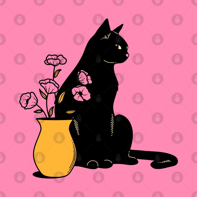 Playful Black Cat in pink by The Charcoal Cat Co.