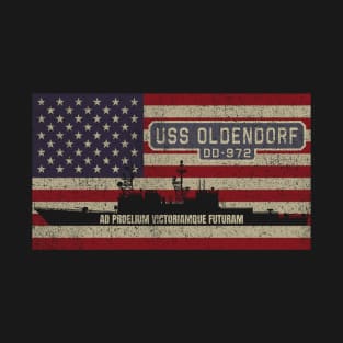 Oldendorf DD-972 Spruance Class Destroyer Ship Vintage USA American Flag Gift T-Shirt