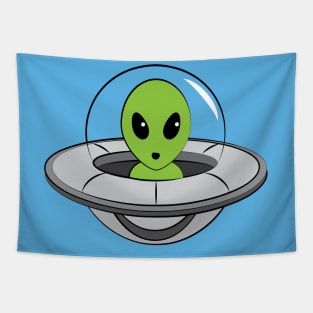 Cute, little alien flying his ship. Tapestry