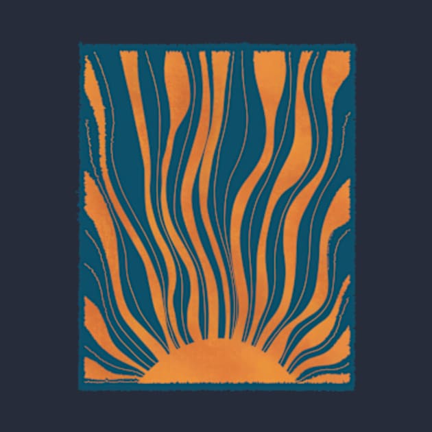 Orange Sun And Blue Sky Design by WalkSimplyArt