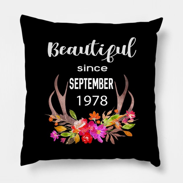 Deer Antler Elk Hunting Flower Horn Beautiful Since September 1978 Pillow by familycuteycom