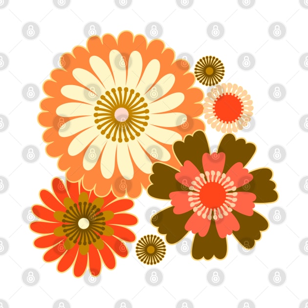 Folk Art Florals in Olive, Cream and Orange - Vintage Vibes by FrancesPoff