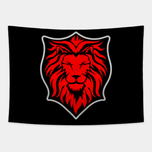 Red Lion on Stylized Shield Tapestry