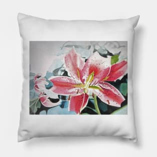 Red Lily Flower Watercolor Painting Pillow