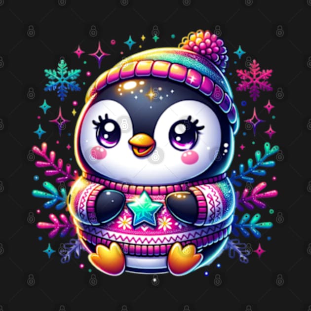 Penguin Christmas Winter Cute Chibi Kawaii Cartoon by Lavender Celeste