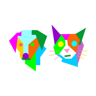 Colorful Cat And Dog Geometric WPAP Pop Art Style T-Shirt
