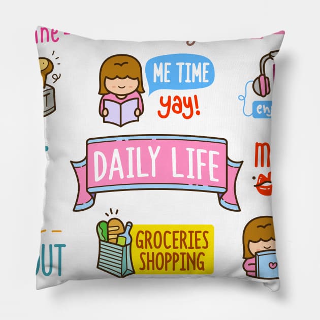 Sunshine Girl daily routine stickers set Pillow by Eskitus Fashion