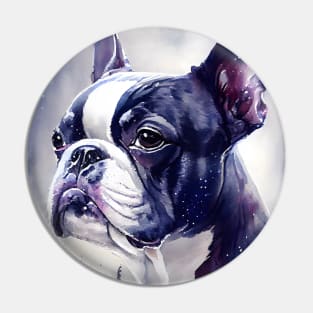 Adorable Boston Terrier Dog  Watercolor with Purple Ink Accents Pin