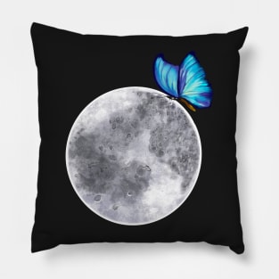 Fly me to the moon - butterfly moon - blue Peruvian morpho butterfly on the moon Pillow