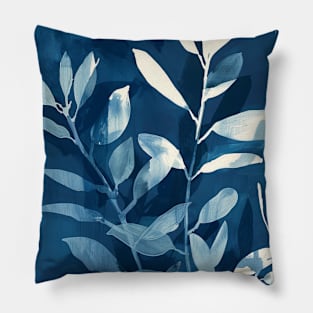 Boho Indigo Blue Botanical Pattern Pillow