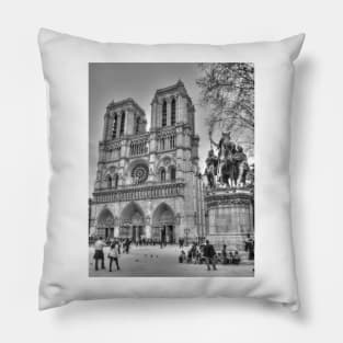 Notre Dame in Black & White Pillow