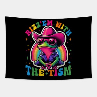 Rizz Em With The Tism Autism Groovy Rainbow Rizz Em Tapestry