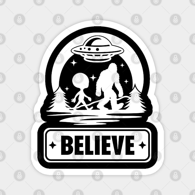 Bigfoot Believer Sasquatch Alien Ufo Magnet by Paranormalshirts