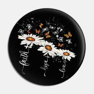 Faith hope love daisy flowers white print Pin