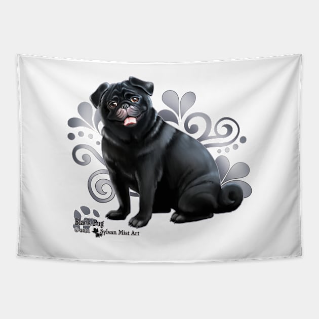 Black pug Tapestry by Sylvanmistart