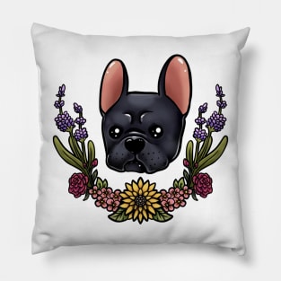 Black frenchie flowers Pillow
