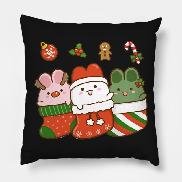 Bunny Christmas Stocking Green Pillow by Anicue