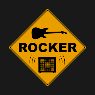 Caution Rocker with Loud Guitar and Amp T-Shirt