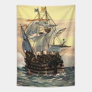 Pirate Ship Sailing on the Ocean Tapestry