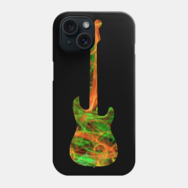 Orange on Green Flame Guitar Silhouette Phone Case by gkillerb