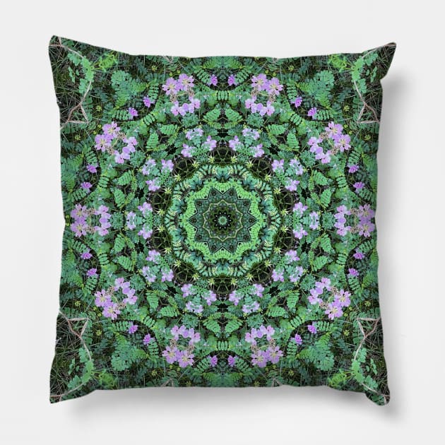 Multi-Color Mandala Kaleidoscope in Shades of Green, Pink, and Lilac Pillow by Crystal Butterfly Creations