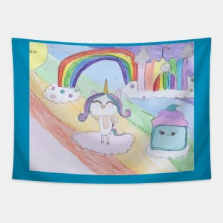 AriCorn88 Rainbow Castle Unicorn Tapestry