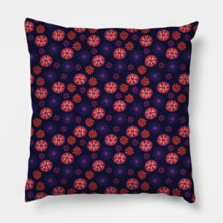 Abstract purple and red flowers on a dark purple background. Pillow