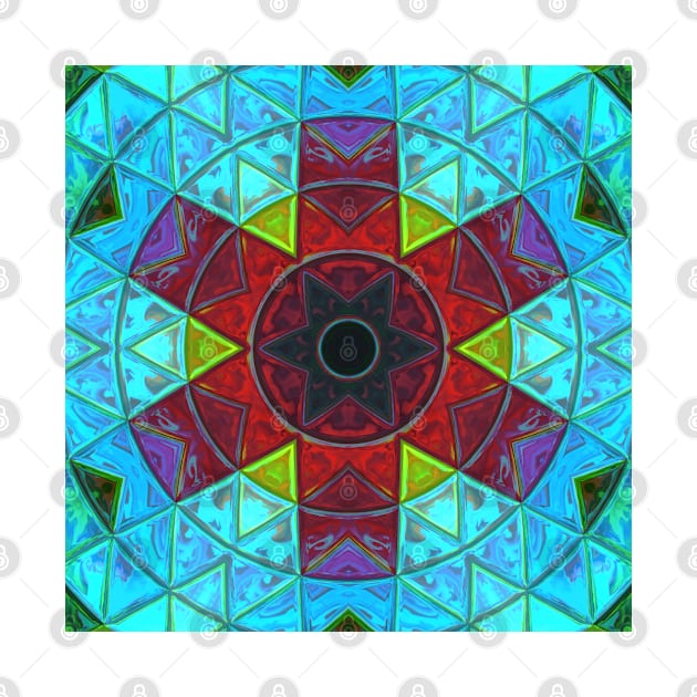 Mosaic Kaleidoscope Flower Red Blue and Green by WormholeOrbital