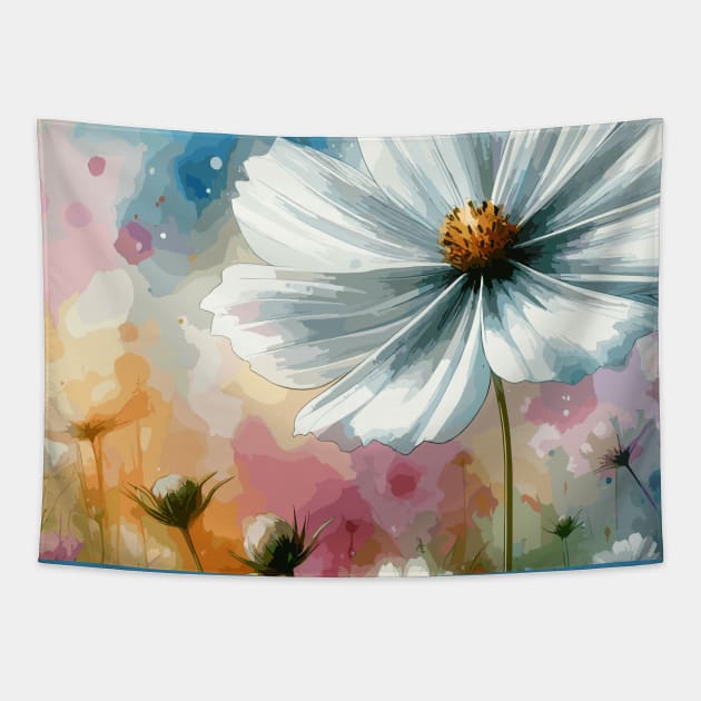 White Cosmos Flower Tapestry by Jenni Arts