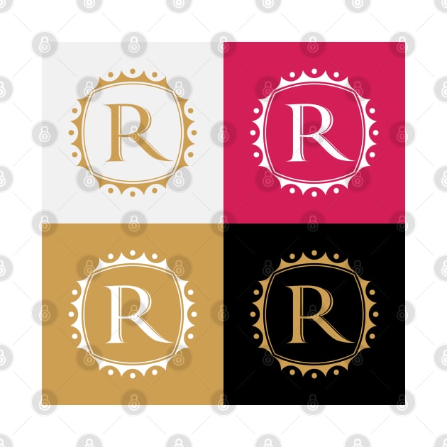 Royal Letter R In Golden Color Square Pattern Layout with Beautiful Colors by GeeTee