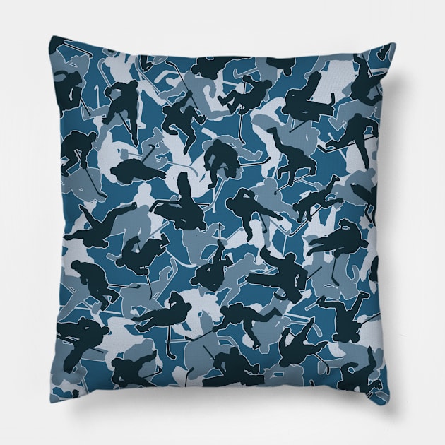 Ice Hockey Player Camo URBAN BLUE Pillow by Grandeduc