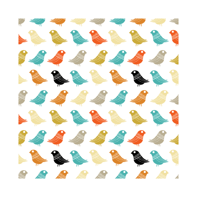 Colorful Birds Mid Century Modern Pattern by OrchardBerry