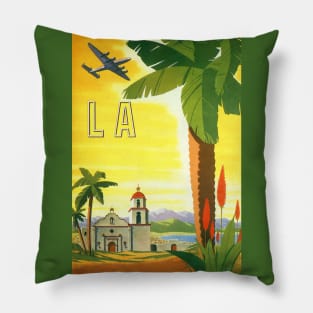 Vintage Travel Poster, a Mission in Los Angeles, California Pillow