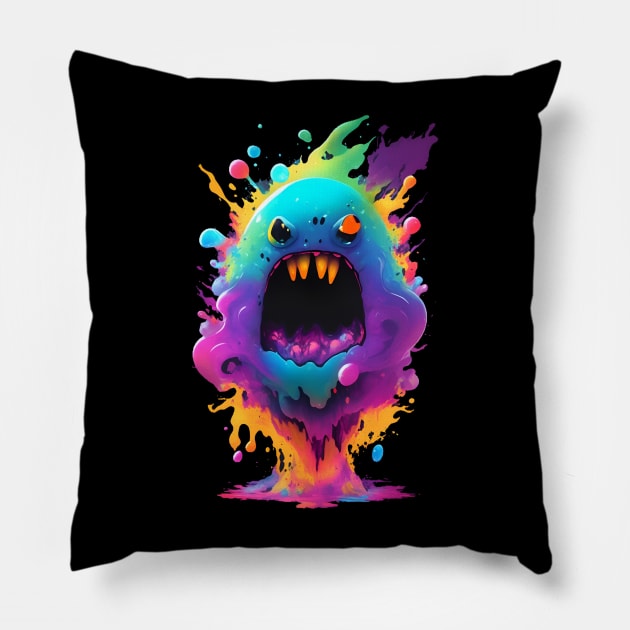 Cute creepy blob monster Pillow by Terror-Fi