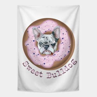 Sweet Bulldog and donut with pink glaze Tapestry