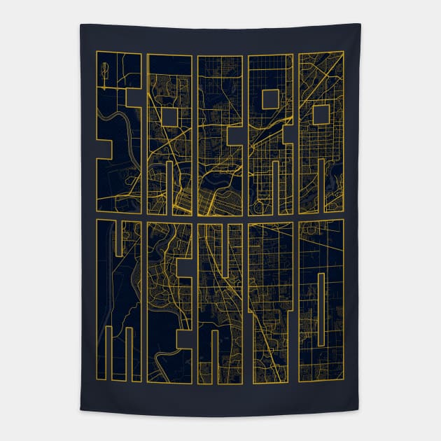 Sacramento, USA City Map Typography - Gold Art Deco Tapestry by deMAP Studio