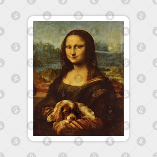 Mona Lisa and Cavalier King Charles Spaniel Dog Magnet by RetroSalt