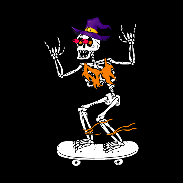 Funny Skeleton Skateboard Dancing Halloween by folidelarts