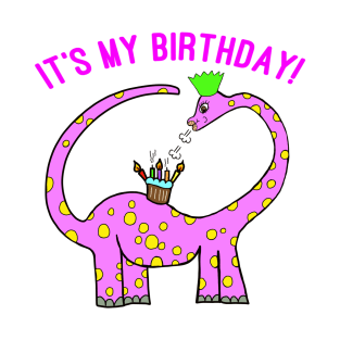 Pink Birthday Cake Diplodocus Dinosaur T-Shirt