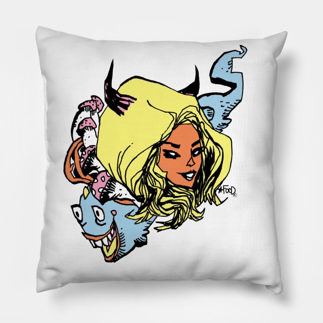 HORNED VICTORY Pillow by Jim Mahfood