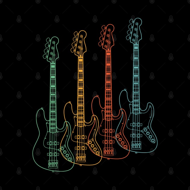 Four J-Style Bass Guitar Outlines Retro Color by nightsworthy