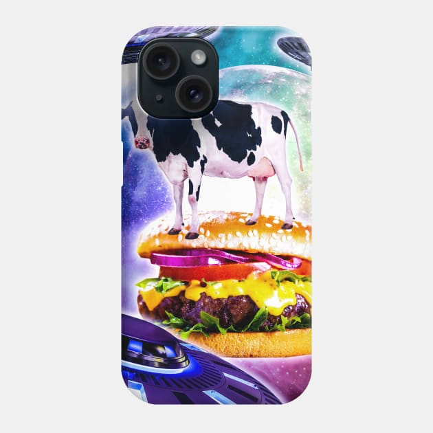 Cow Riding Burger In Space With Ufo Phone Case by Random Galaxy