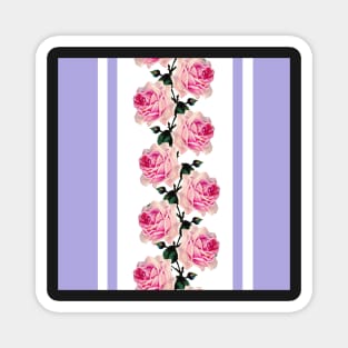 Pink vintage roses and lilac stripes Magnet