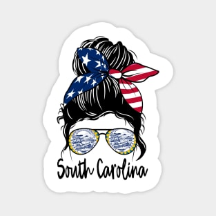 South Carolina girl Messy bun , American Girl , South Carolina Flag Magnet