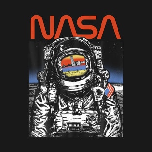 NASA Vintage Astronaut Moon Walk Reflection Graphic T-Shirt