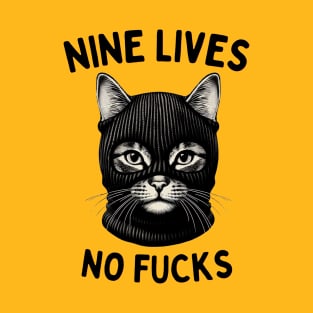 Nine Lives No Cares - Bold Feline Statement T-Shirt