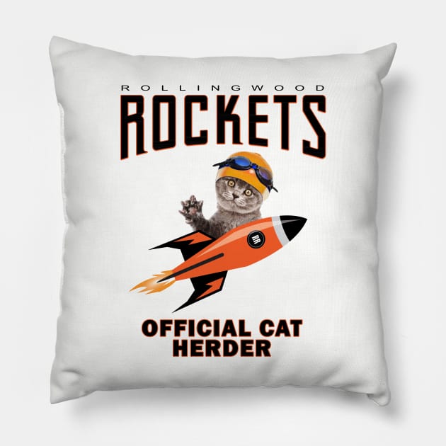 Rockets Swim Team Cat Herder Pillow by robotface