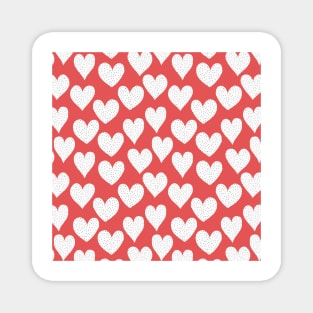 White Spotted Hearts On Red Magnet